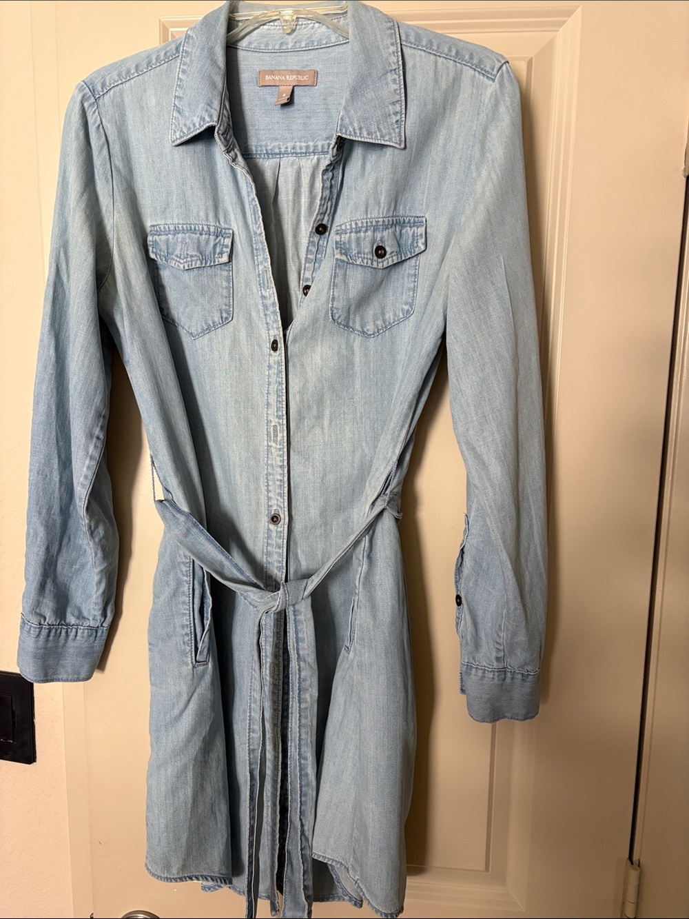 Banana Republic Light Blue Denim Shirt Dress with Self-Tie Waist